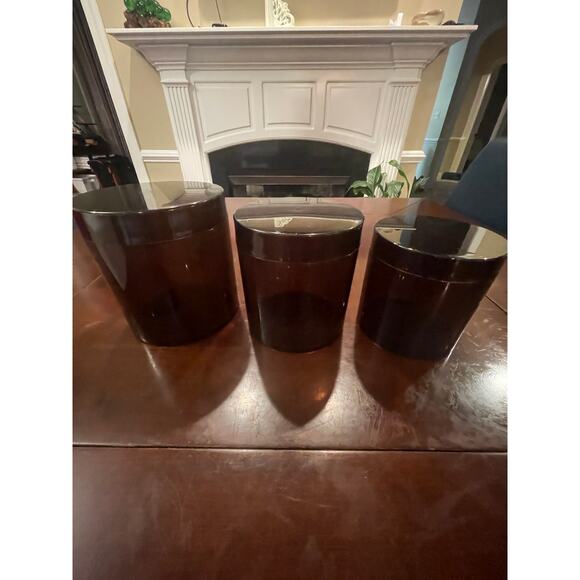 Vintage San Remo Plexiglas Cosmoplast Brown Nesting Containers Canisters Set 3 - Picture 1 of 14